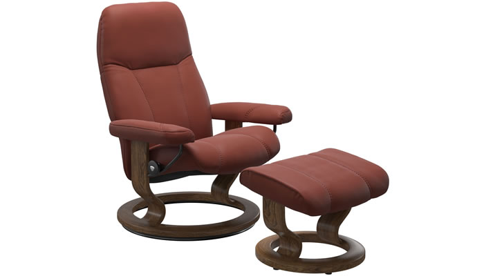 Stressless Consul Classic Recliner and Stool in Paloma Dark Henna Leather